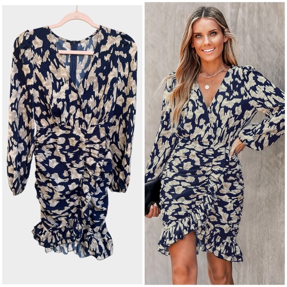 NEW Cupshe Navy and Cream Patterned Mini Dress, XS - Picture 1 of 11